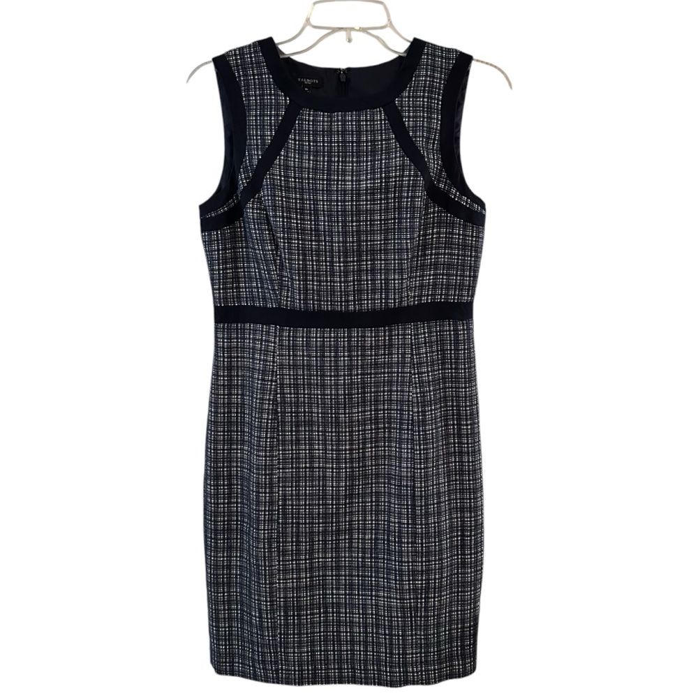 Talbots Dress Navy White Sleeveless Sheath Cotton Linen Blend Women’s Size 4P